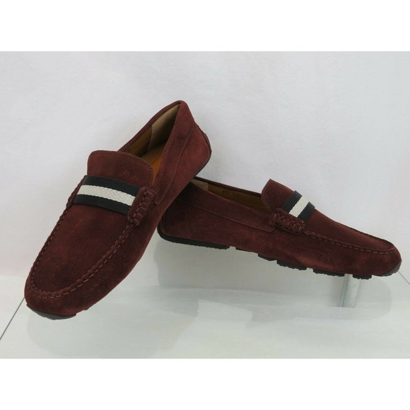 BALLY PEARCE BURGUNDY SUEDE WEB LETTERIG LOGO DRIVING LOAFERS US 10.5 D 43.5 main image 5